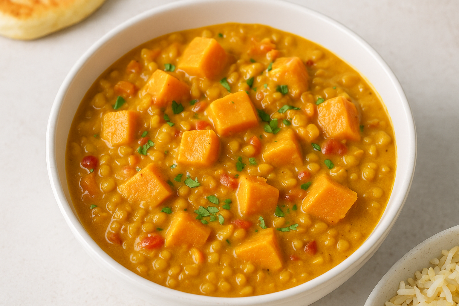 Romige Zoete Aardappel & Linzen Curry