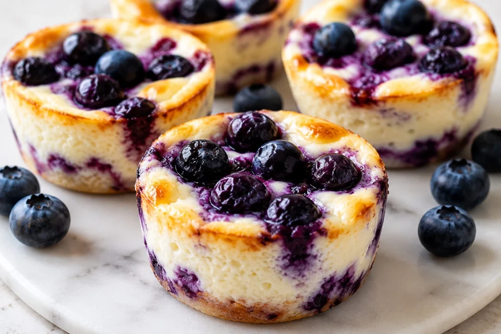 Eiwitrijke Blueberry Protein Cups met proteïnekwark en blauwe bessen als gezonde eiwitrijke snack.
