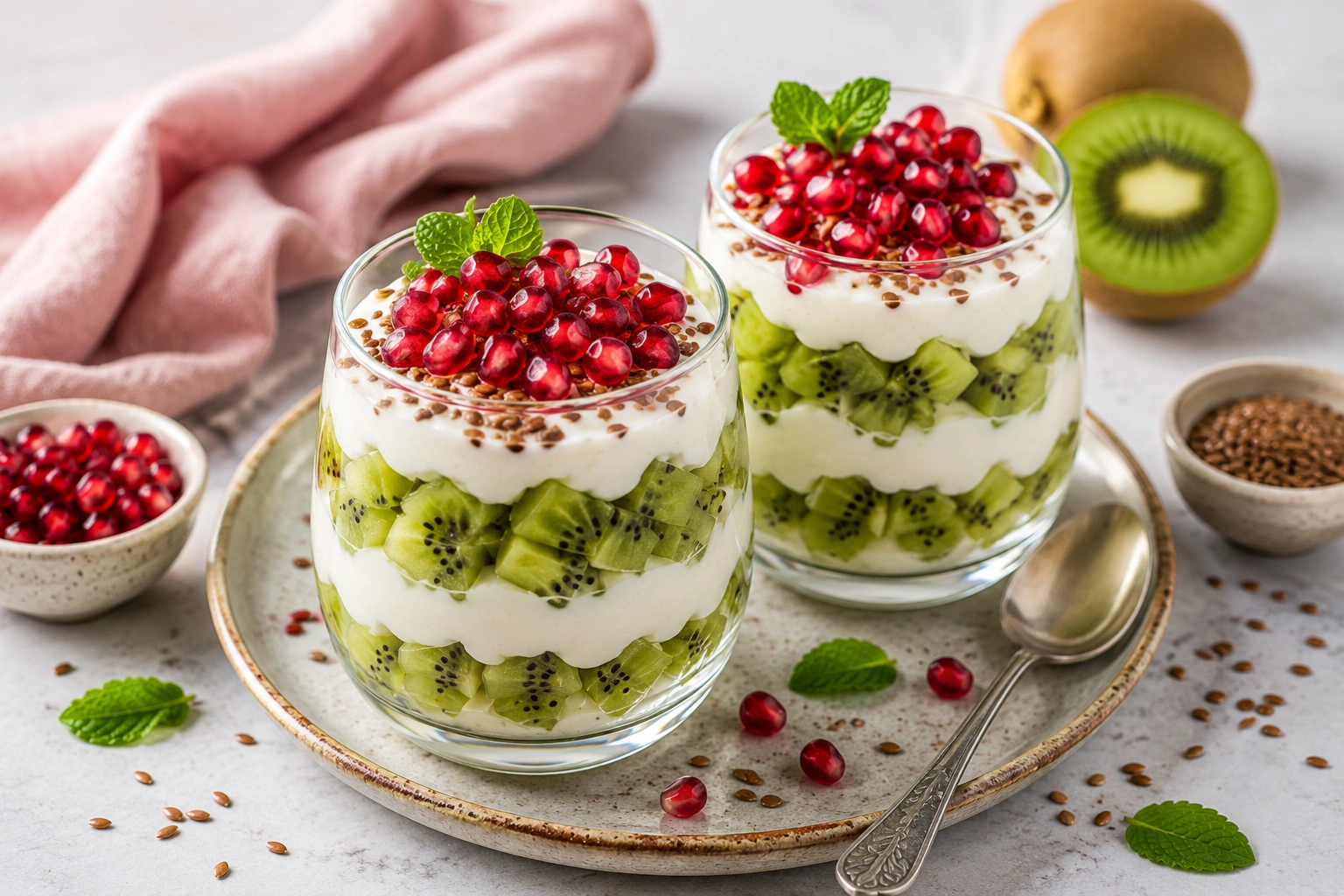 Eiwitrijke Kiwi Parfait met Granaatappel & Omega-3