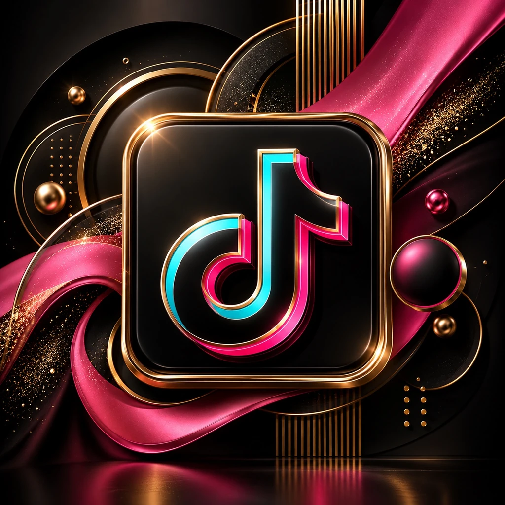 TikTok-logo in de roze, gouden en zwarte HER POWER LIFE stijl voor het socialmediakanaal van HER POWER LIFE.