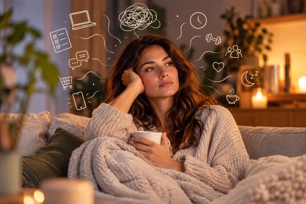 Vrouw die altijd aan staat en moeite heeft om te ontspannen